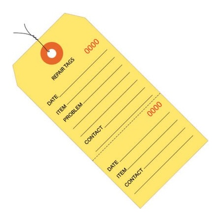 Box Packaging Consecutively Repair Tag Pre WiredNo 8 6-1/4L x 3-1/8W Yellow 1000/Pk G26202W